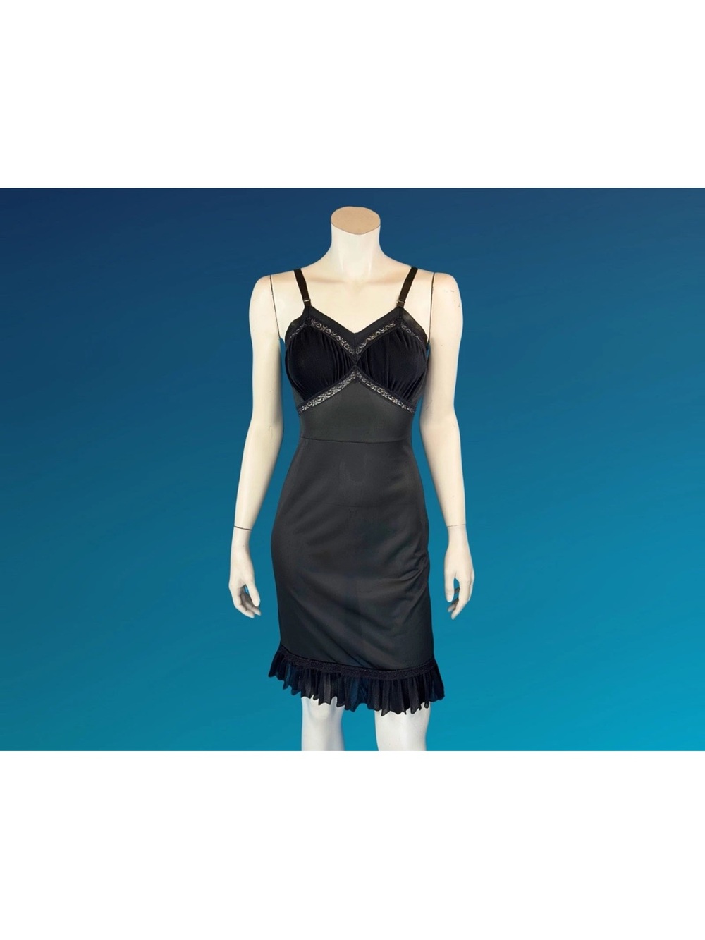 Black Slip Dress Chemise with Ruffle Hem